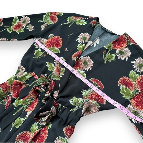Zara Dark Floral Cross Front Long Sleeve Jumpsuit | Size Extra Small - Picture 13 of 16